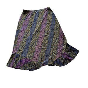 Mirasol Women's Size 1X Midi Skirt Ruffle Asymmetrical  Elastic Waist Pull on